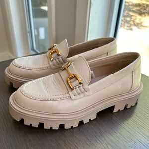 Zara Women’s Biege Cream Platform Loafers Sz 35